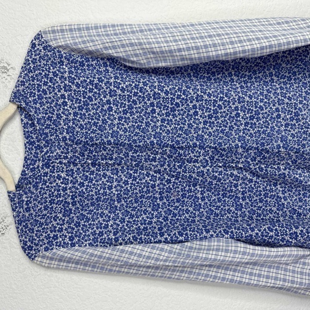 Equipment Shirt Women Small Silk Blue Floral Check Button Career Coquette Blouse - Picture 3 of 10